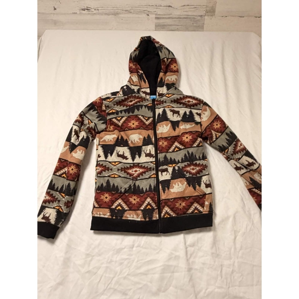 Canyon Creek Hoodie Jacket Boys L Brown Bear Moose Aztec Tribal Outdoor